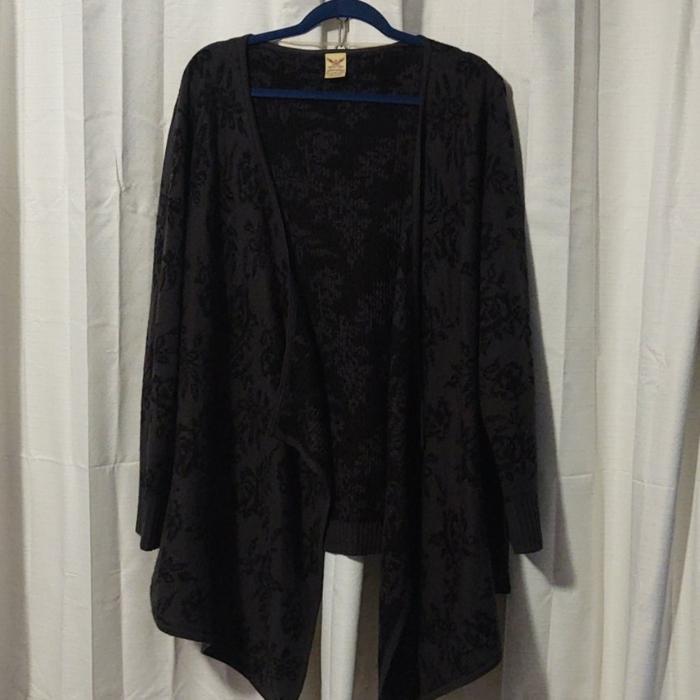 Drape front cardigan black on charcoal